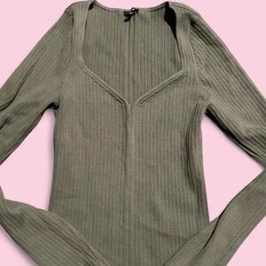 Express Olive Ribbed Bodysuit
